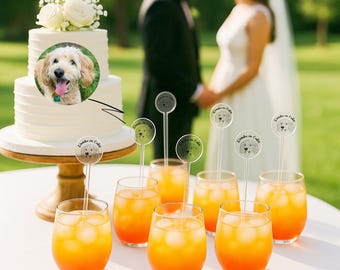 Custom Pet Portrait Swizzle Sticks, Wedding Cocktail Stirrers