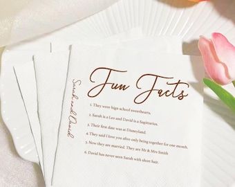 Fun Fact Custom Wedding Napkins, and Personalized Engagement or Rehearsal Dinner Beverage Napkins, Custom Anniversary Napkins