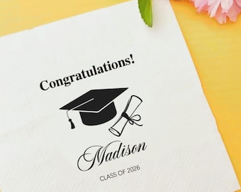 Personalized Graduation Napkins, Custom Cocktail Napkins, Graduation Party Decor