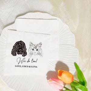 Custom Dog/Cat Cocktail Napkins, Personalized Illustrated Pet Wedding Napkins, Shower Napkins, Wedding Decor, Engagement/Party Napkins