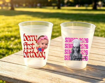 Custom First Birthday Frosted Cups, Personalized Milestone Birthday Cocktail Party Favors, Birthday Party Decor