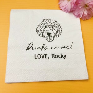 Tovaglioli da matrimonio per cani illustrati personalizzati, tovaglioli da cocktail personalizzati per animali domestici, tovaglioli da bar personalizzati, tovaglioli da festa per animali domestici, tovaglioli da cocktail per cani