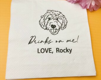 Personalized Illustrated Dog Wedding Napkins,  Custom Pet Cocktail Napkins, Custom Bar Napkins, Pet Party Napkins, Dog Cocktail Napkins
