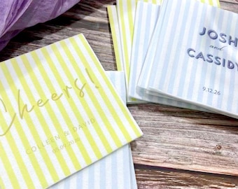 Servilletas de cóctel personalizadas a rayas para bodas, servilletas personalizadas a rayas para cumpleaños, decoración especial para bodas, baby showers, compromisos y aniversarios.