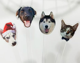 Custom Acrylic Pet Face Swizzle Sticks for Wedding Reception, Personalized Wedding Drink Stirrer Favors, Pet Portrait Drink Stirrers