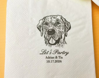 Serviettes de table personnalisées illustrées pour fête d'animal de compagnie, serviettes de table cocktail pour chien, serviettes de table de mariage personnalisées pour chien, serviettes d'anniversaire, serviettes de table logo personnalisées