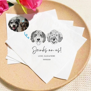 Custom Pet Cocktail Napkins, Dog Wedding Napkins, Custom Pet Cocktail Napkins, Customized Pet Napkins, Custom Pet Portrait Wedding Napkins