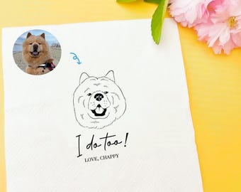 Custom Pet Portrait Napkins, Personalized Dog Wedding Party Decor