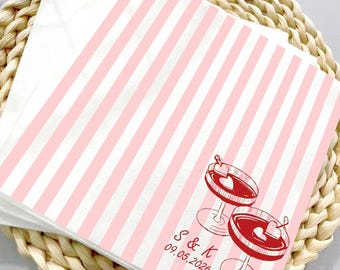 Personalized Wedding Napkins, Stripe Monogram Cocktail Napkins, Rehearsal Dinner, Wedding Decor, Engagement Party Napkins