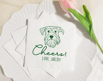 Custom Illustrated Pet Wedding Napkins, Personalized Cocktail Napkins