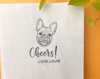 Serviettes personnalisées pour mariage d'animal de compagnie, serviettes personnalisées pour animal de compagnie, serviettes pour cocktail, serviettes pour mariage, serviettes de table personnalisées pour chien avec illustration