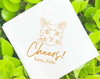 Personalized Pet Portrait Napkins, Custom Cat Wedding, Party Cocktail Napkins