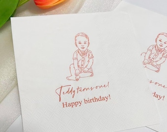 Custom Photo Drawing & Printing Birthday Napkins, Personalized Napkins, Birthday Napkins, Party Napkins, Wedding Decor,  Baby Shower Napkins