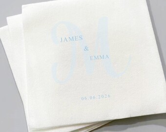 Timeless Wedding Cocktail Napkins, Monogram Table Decor, Names & Date, Custom, Napkins for Cocktail Hour
