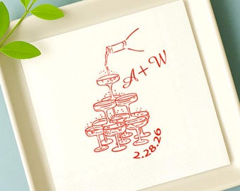 Custom Champagne Tower Cocktail Napkin,  Bridal Shower, Night Before ,Wedding /Party /Bachelorette /Birthday Personalized Napkins