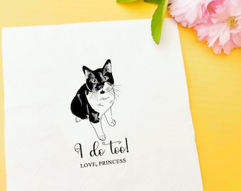 Custom Pet Portrait Napkins, Illustrated Dog or Cat, Wedding Decor