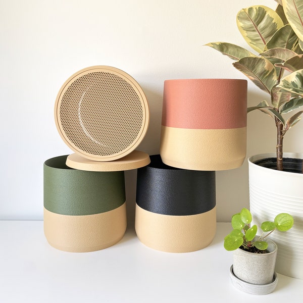 6-Zoll-Übertopf / Minimalistischer Blumentopf / Mesh-Drainage und Tablett / Innen-Blumentopf