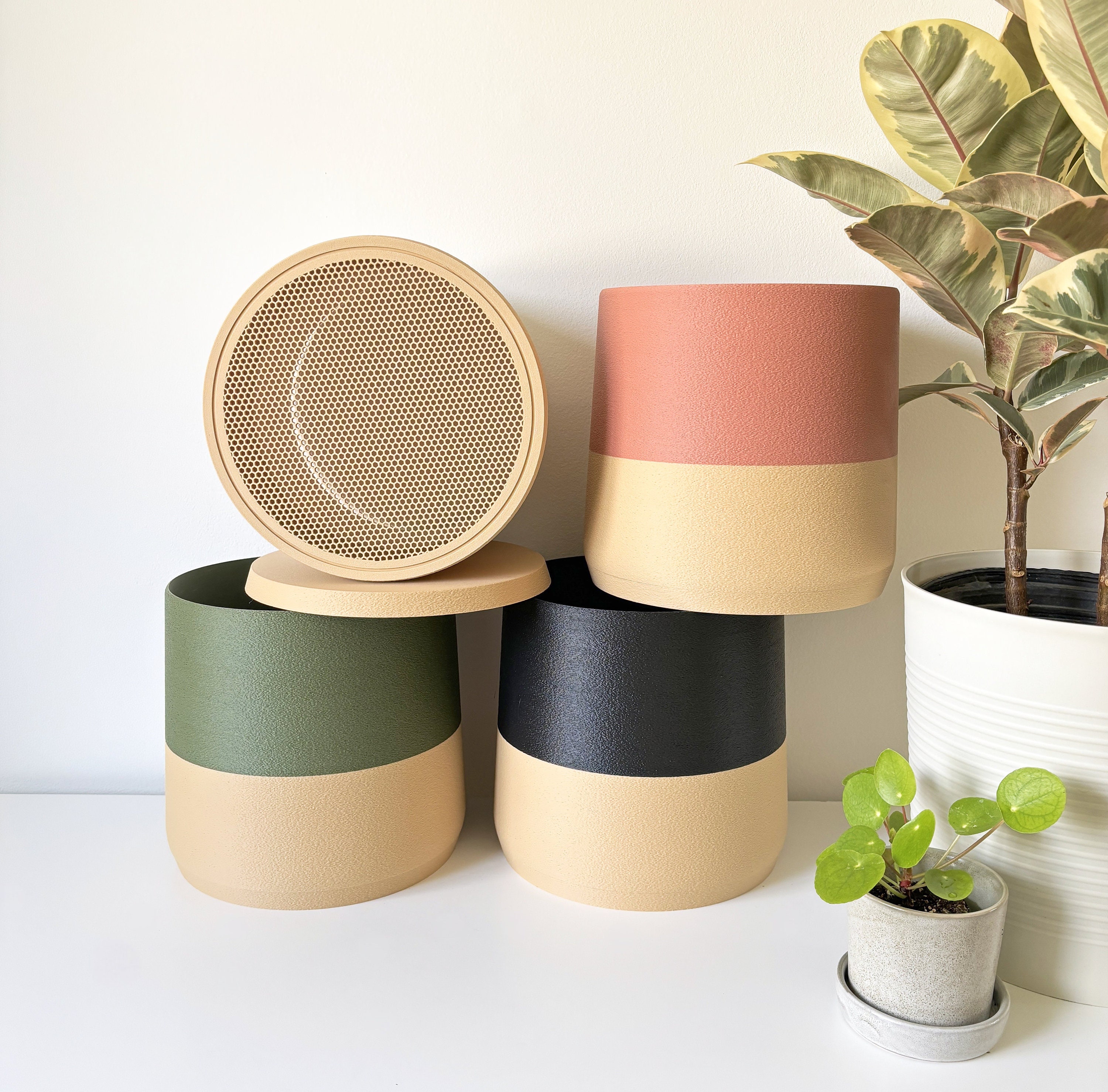 6 Inch Planter / Minimalist Flower pot / Mesh Drainage and Tray / Indoor Planter Pot