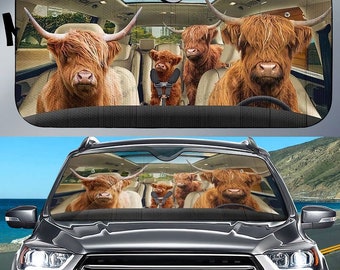 Highland Cow with Sunflowers Car Windshield Sun Shade Window Sunshade Keeps Vehicle Cool Universal for Car,SUV,Trucks Block UV and Heat 