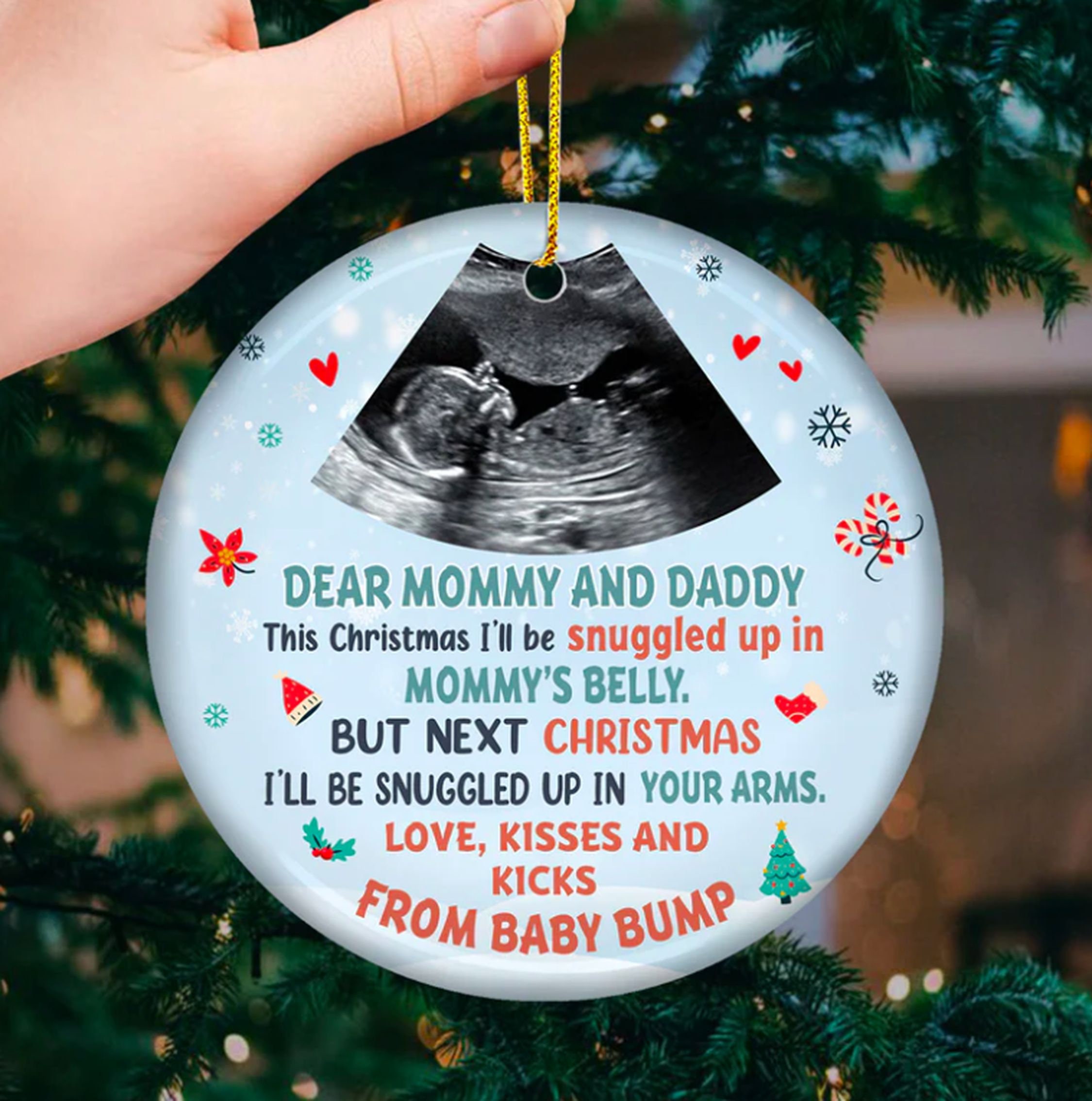 Personalized Baby Bump Photo Ornament, This Christmas I'll Be Snuggled ...