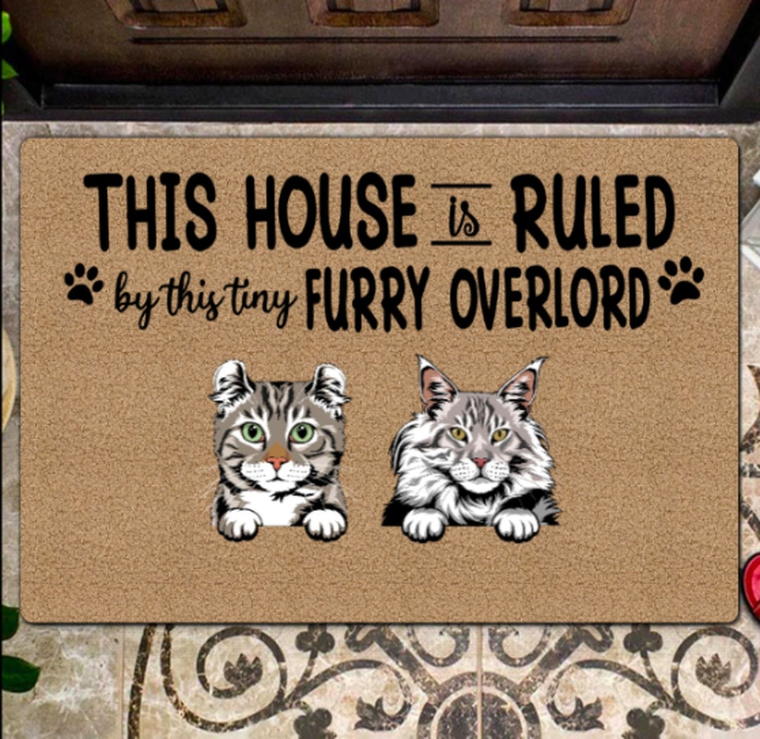 Cats This House is Ruled by Tiny Furry Overlords Personalized Doormat, Custom Cat Mat