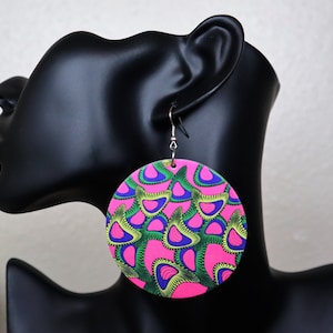 African Print Drop Designer Earrings | African Print Drop Wooden Earrings | Large African Print Drop Earrings | African Jewelry For Women