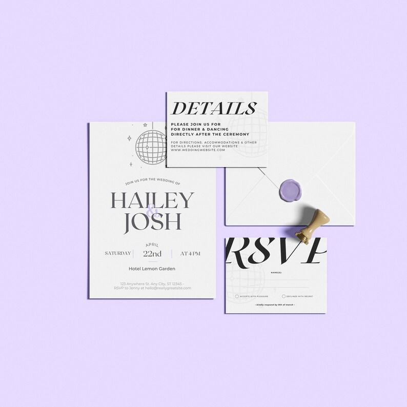 Disco Ball Wedding Details Card Minimalist Wedding Etsy