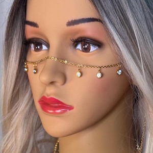 Gold Face Chain Jewelry STAINLESS STEEL Face Jewelry Festival Jewelry Handmade Jewelry Rhinestone Face Chain Gold Head Chain for Women