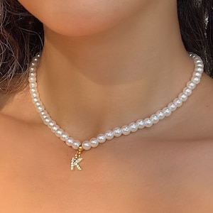 Personalized Pearl Necklaces Pearl Necklace with Initial Custom Gift for Her Custom Pearl Necklace Custom Choker Initial Pearl Necklace
