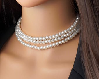Layered Perlenkette Handgefertigte Halskette für Frauen Perle Choker Halskette Perlenschmuck Perle Perlenkette Geschenk für Mutter Brautjungfer Schmuck