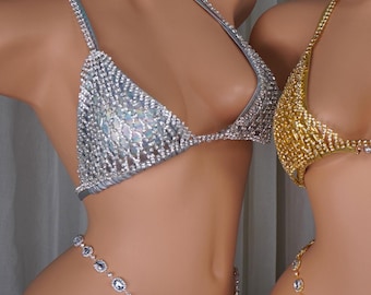 Cadena de joyería para sujetador, cadena para sujetador con diamantes de imitación, joyería plateada para el cuerpo, joyería para el cuerpo, lencería, joyería para festivales, atuendos rave, ropa interior Joy