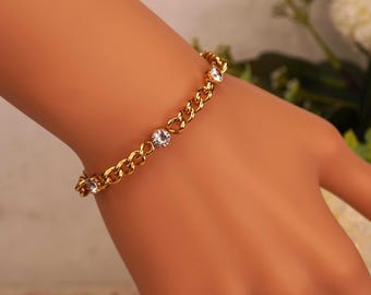 18K Gold Plated Stainless Steel Bracelet for Women Zircon Bracelet Jewelry Gold Chain Bracelet with Zircon Everyday Bracelet Christmas Gift