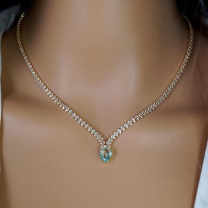 18K Gold Plated Zircon Tennis Chain Necklace Rhinestone Necklace CZ Tennis Necklace Moissanite Diamond Tennis Chain 40cm Wedding Necklace