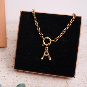 Initial Necklace 18k Gold Plated STAINLESS STEEL Initial Necklace Personalized Minimal Jewelry Letter Necklace Gold Chunky Chain Necklace