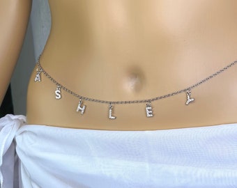 Name Waist Chain, Custom Waist Chain, Personalized Belly Chain, Personalized Bikini Body Chain Custom Jewelry for Women, Body Chain Jewelry