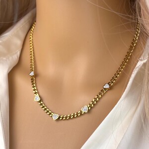 Gold Heart Necklace Gold Chunky Chain Necklace STAINLESS STEEL Silver Heart Charm Necklace For Women Birthday Gift For Her Everyday Jewelry