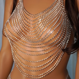 Chain Bra Jewelry Body Chain Bra Rhinestone Bra chain Silver Body Jewelry Silver Plated Chain Festival Jewelry Rave Outfit Joy Underwear