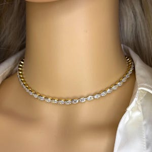 Rhinestone Choker Necklace with Zirconia Gold Plated Necklace Chain Rhinestone Necklace Choker CZ Tennis Necklace Gold or Silver Necklace
