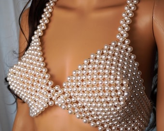 Handmade Perle BH Top BH Schmuck Körper Kette BH Perle BH Gold weiblicher Körper Schmuck Festival Schmuck Perle Top Freude Unterwäsche Braut Bikini