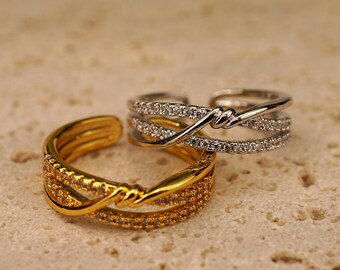 Anillos ajustables de circonita, anillo de acero inoxidable, anillo para el día a día, anillo de verano, anillos de plata bonitos, anillo delicado, anillos apilables, regalo de Navidad para ella.