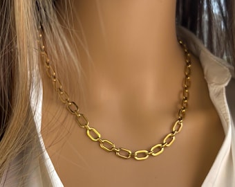 Stainless Steel Gold Chain Oval Link Chain Necklace Chunky Chain Necklace Minimalist Everyday Necklace  Layering Necklace for Man & Woman