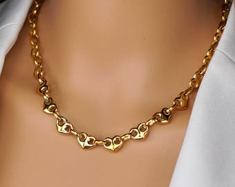Gouden hartketting gouden dikke ketting ketting ROESTVRIJ STAAL gouden hart bedelketting voor vrouwen verjaardagscadeau voor haar alledaagse sieraden