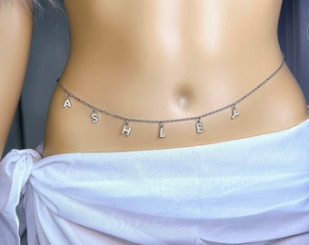 Name Taille Kette, benutzerdefinierte Körperkette, personalisierte Bauchkette, Bachelorette Kette, benutzerdefinierte Geschenke für sie, benutzerdefinierte Geschenke für Frau