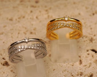 Anillos ajustables de circonita, anillo de acero inoxidable, anillo para el día a día, anillo de verano, anillos de plata bonitos, anillo delicado, anillos apilables, regalo de Navidad para ella.