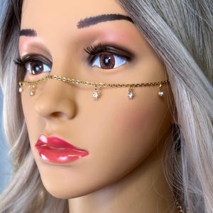Gold Face Chain Jewelry STAINLESS STEEL Face Jewelry Festival Jewelry Handmade Jewelry Rhinestone Face Chain Gold Head Chain for Women