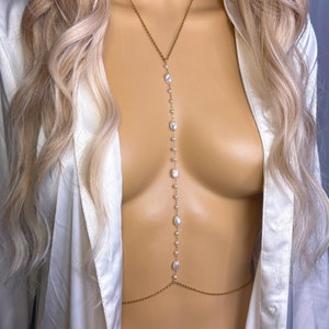 Pearl Gold Chain Bra Jewelry Body Chain Bra Chain Body Jewelry Gold STAINLESS STEEL Chain Bra Chain Jewelry Festival Jewelry Pearl Bra Chain
