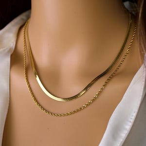 18K Gold Plated Stainless Steel Gold Rope Chain Snake Chain Layered Necklace For Women Jewelry Birthday Gift For Her Stacked Necklace Gold