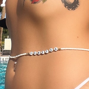 Custom Name Waist Bead Personalized Body Belly Chain Custom Jewelry for Women Custom Festival Jewelry Summer Beach Jewelry Bikini Body Chain