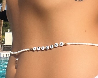 Anpassad namnmidjepärla personlig magkedja anpassade smycken för kvinnor anpassade festivalsmycken sommarstrandsmycken bikinikedja