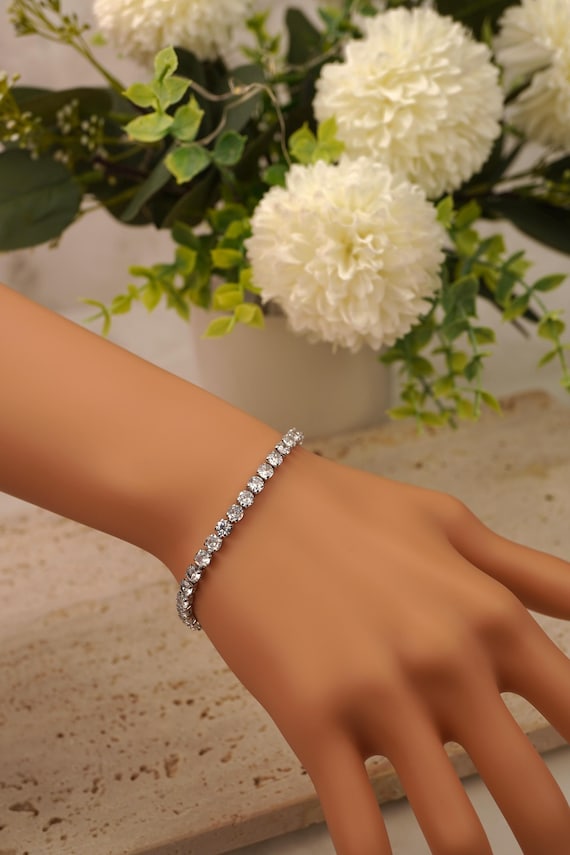 925スターリングシルバーテニスチェーンブレスレットジルコン4mm 